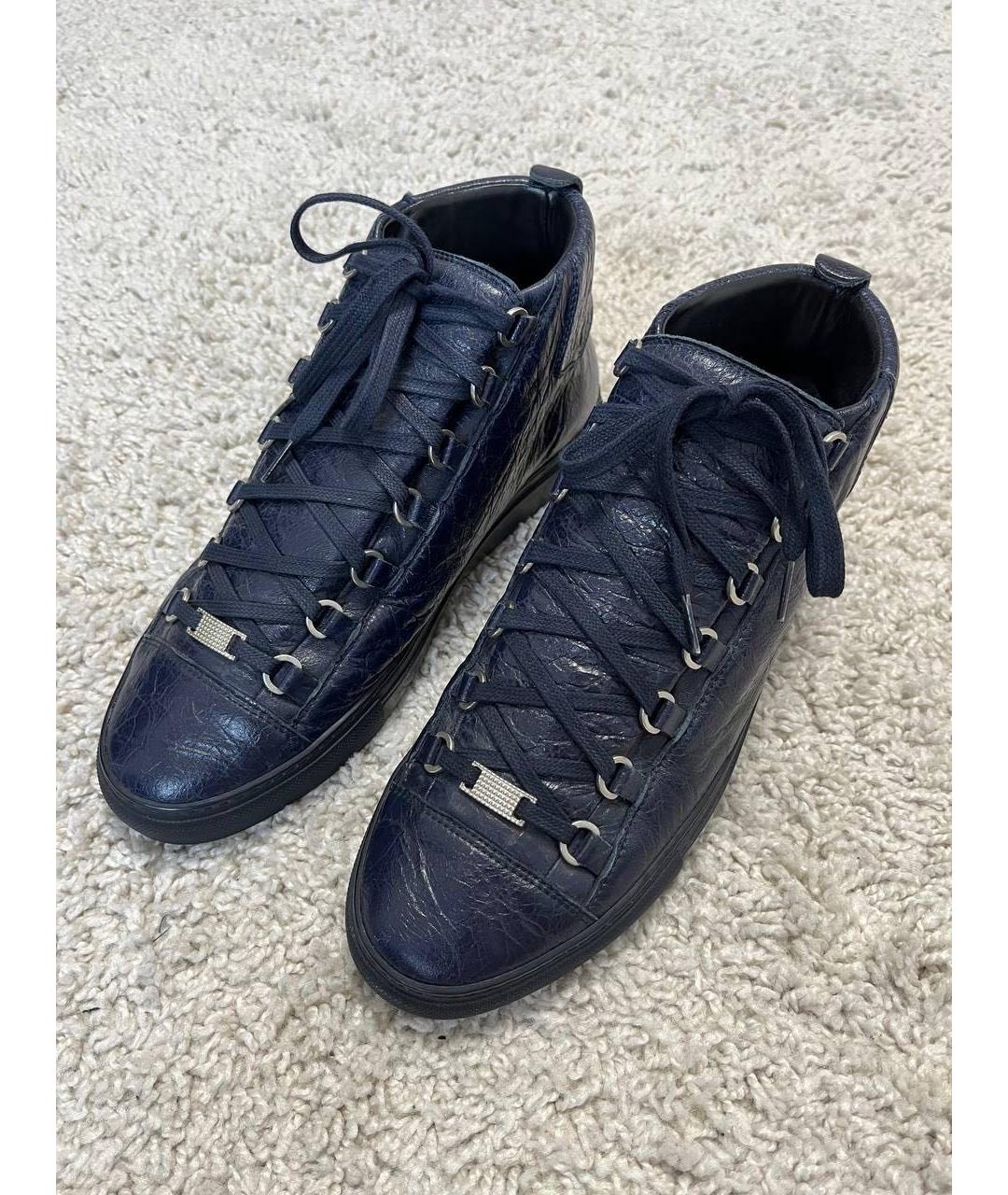 BALENCIAGA Темно-синие кожаные высокие кроссовки / кеды, фото 3