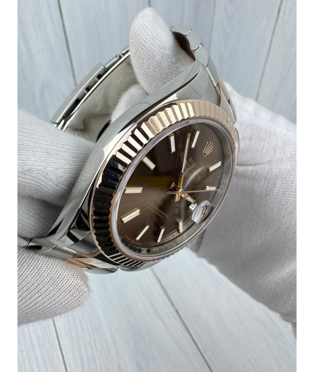 ROLEX Коричневые часы из золота и стали, фото 6