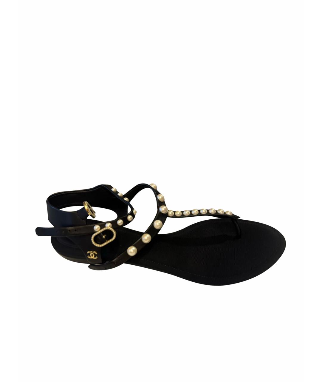 CHANEL Черные кожаные босоножки, фото 1