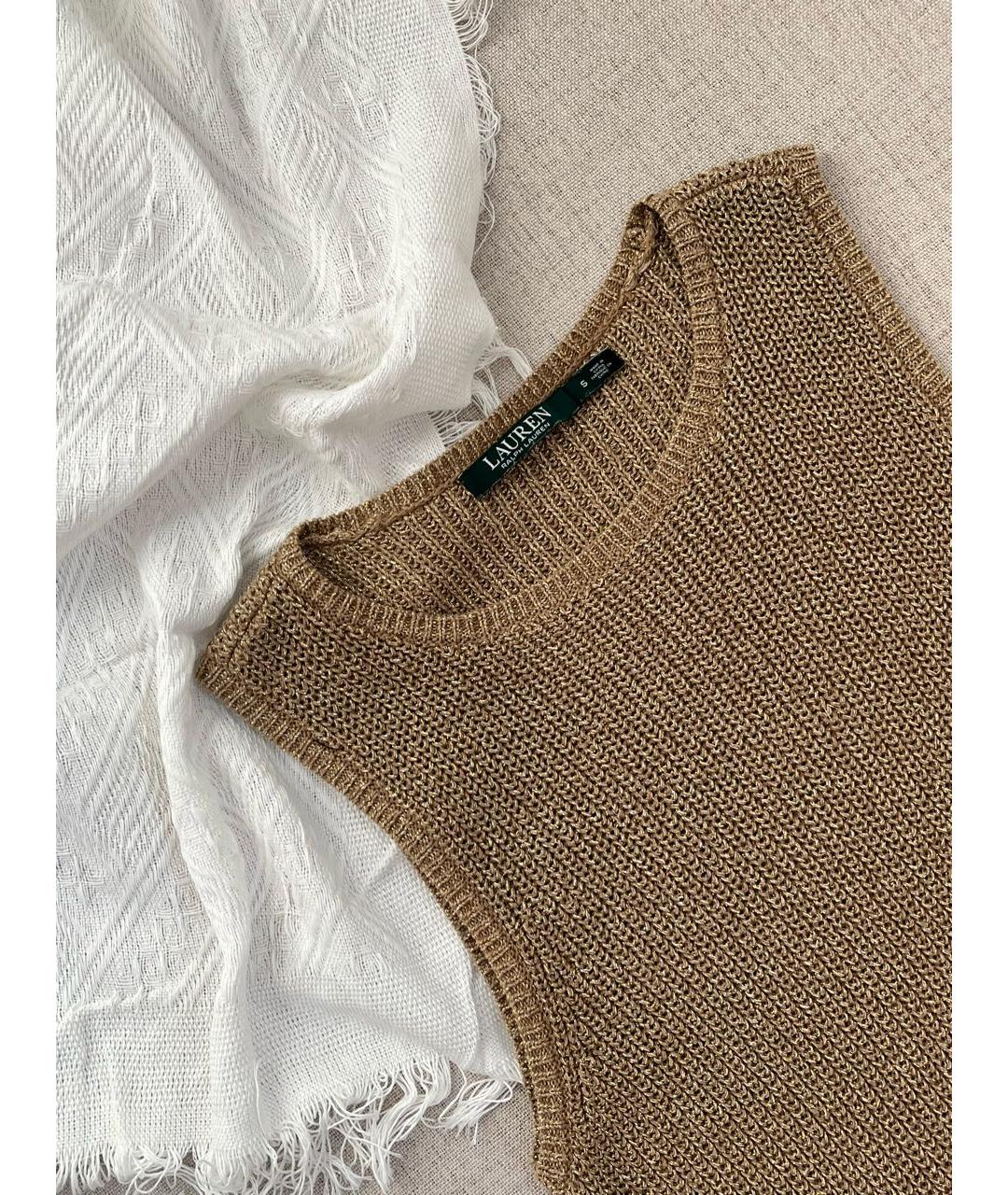 RALPH LAUREN Золотое льняное повседневное платье, фото 2