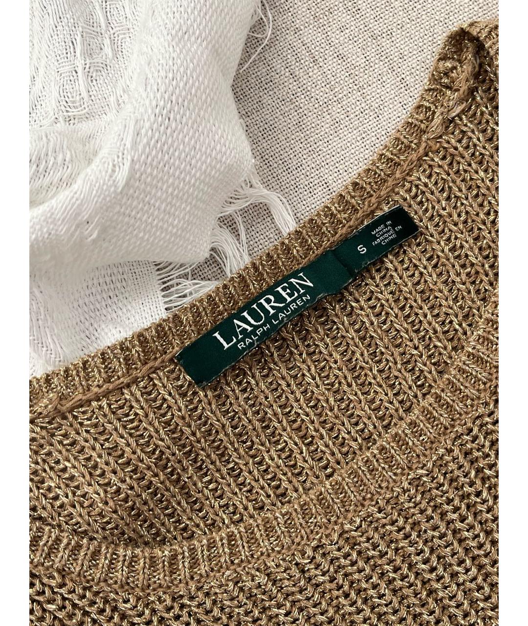 RALPH LAUREN Золотое льняное повседневное платье, фото 3