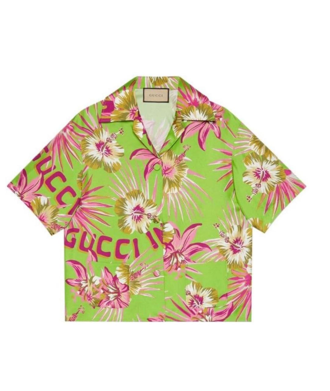GUCCI Зеленая шелковая рубашка, фото 1
