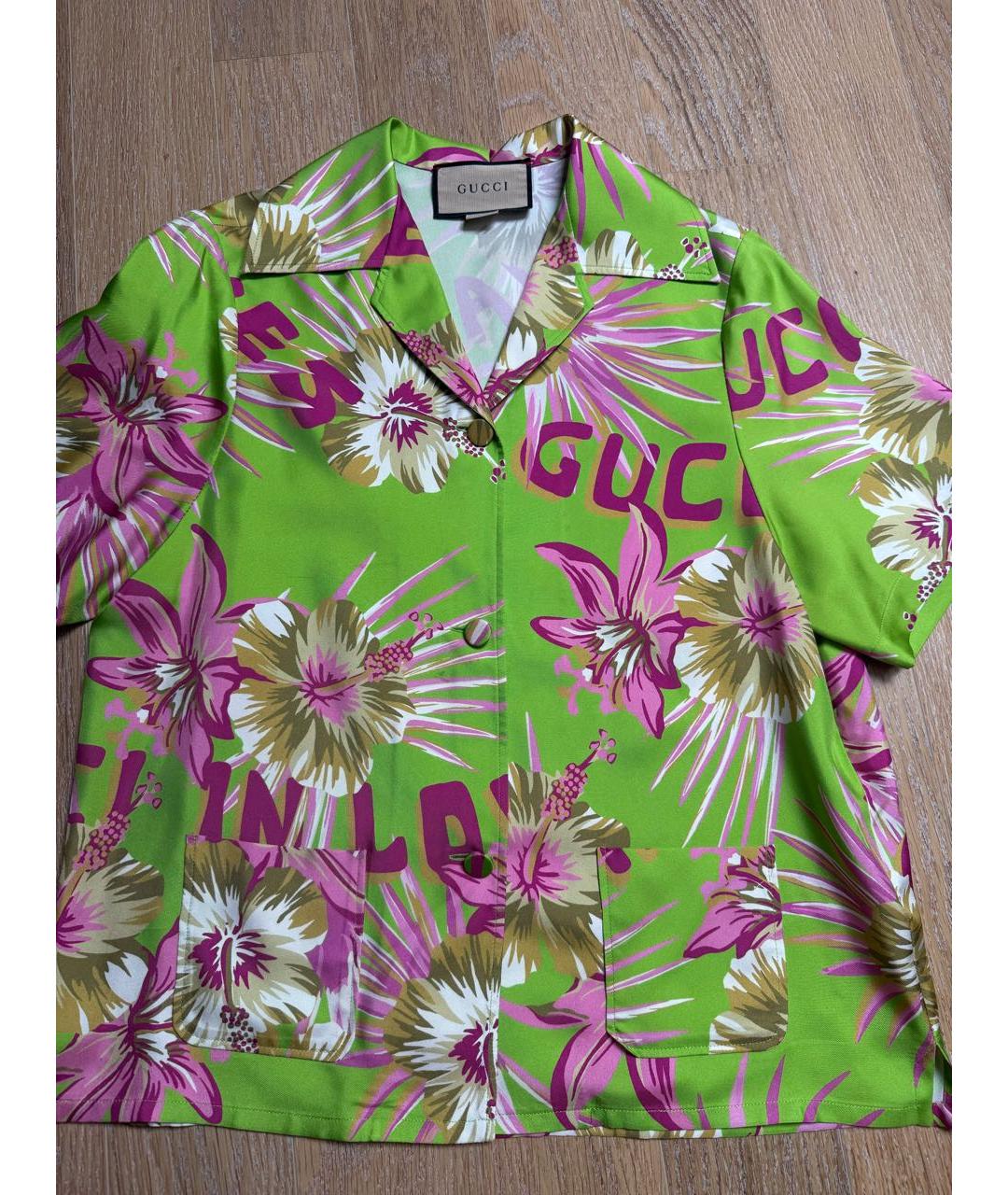 GUCCI Зеленая шелковая рубашка, фото 7