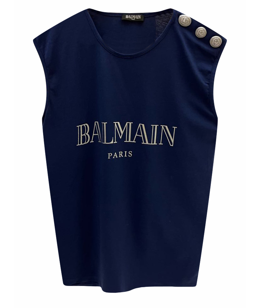 BALMAIN Темно-синяя хлопковая майка, фото 1