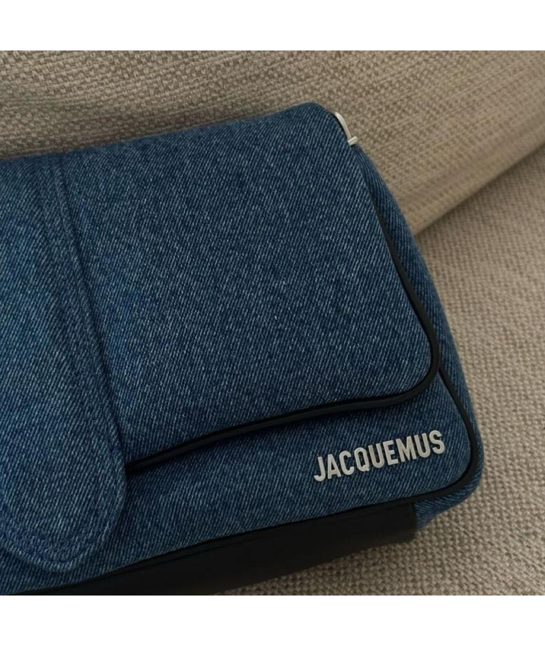 JACQUEMUS Темно-синяя хлопковая сумка с короткими ручками, фото 6