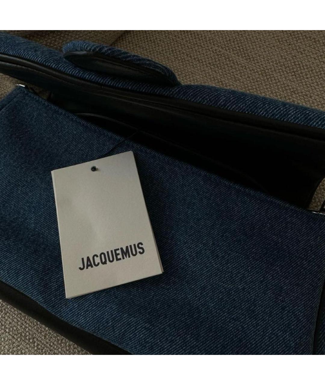 JACQUEMUS Темно-синяя хлопковая сумка с короткими ручками, фото 5