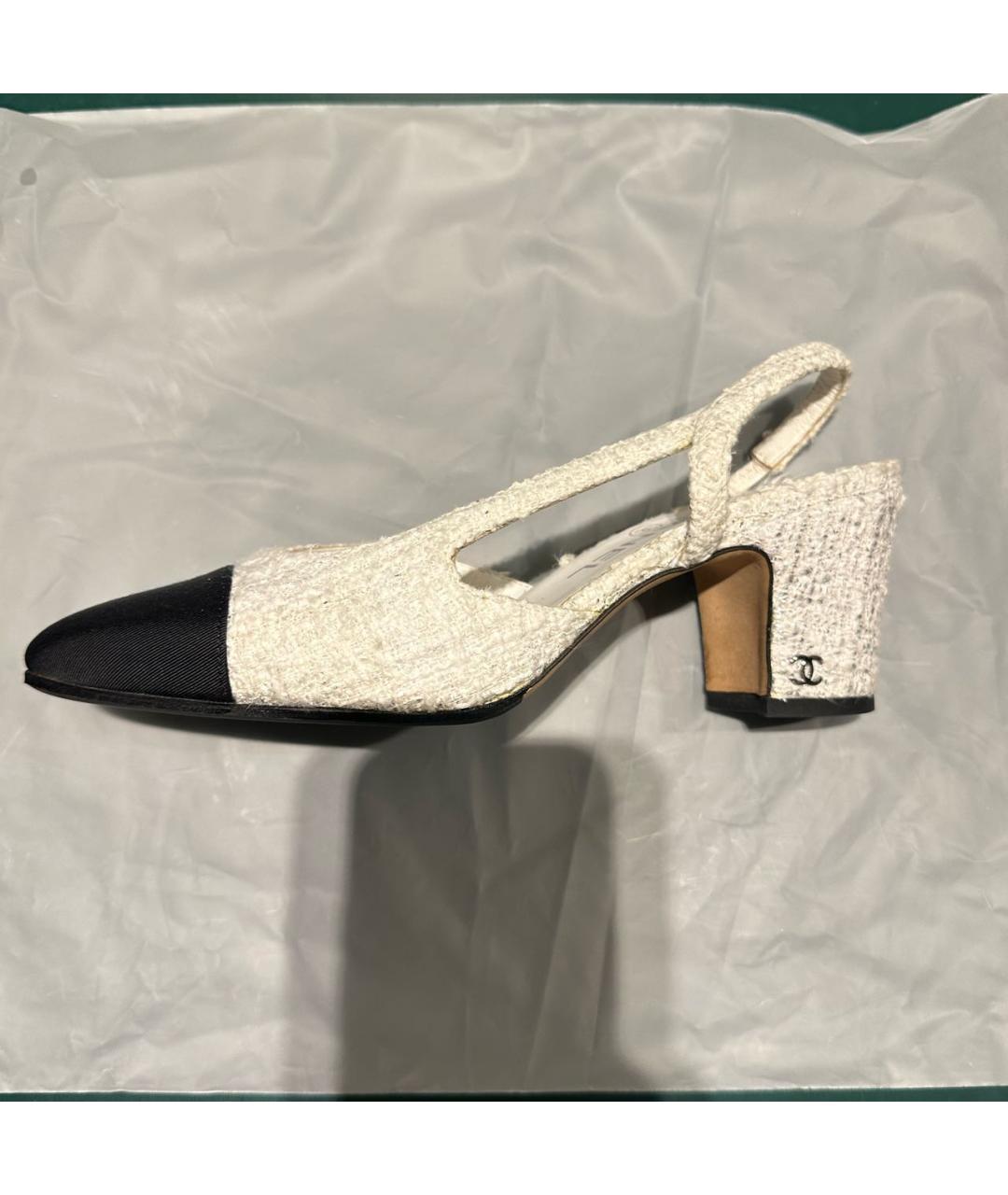CHANEL Белые текстильные лодочки на низком каблуке, фото 3