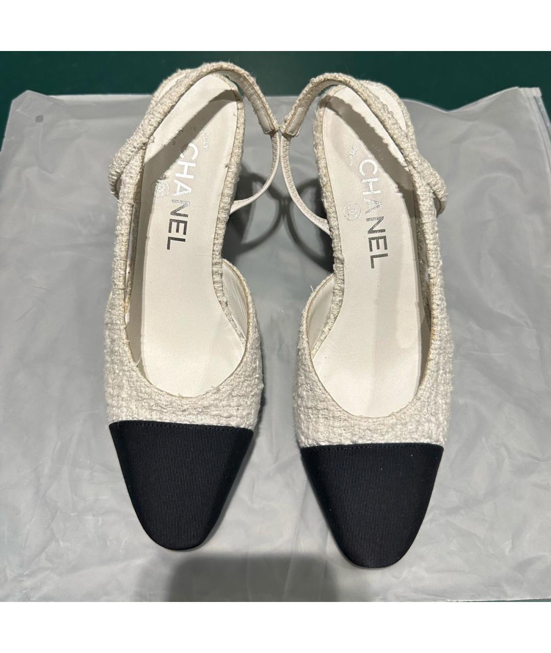 CHANEL Белые текстильные лодочки на низком каблуке, фото 2