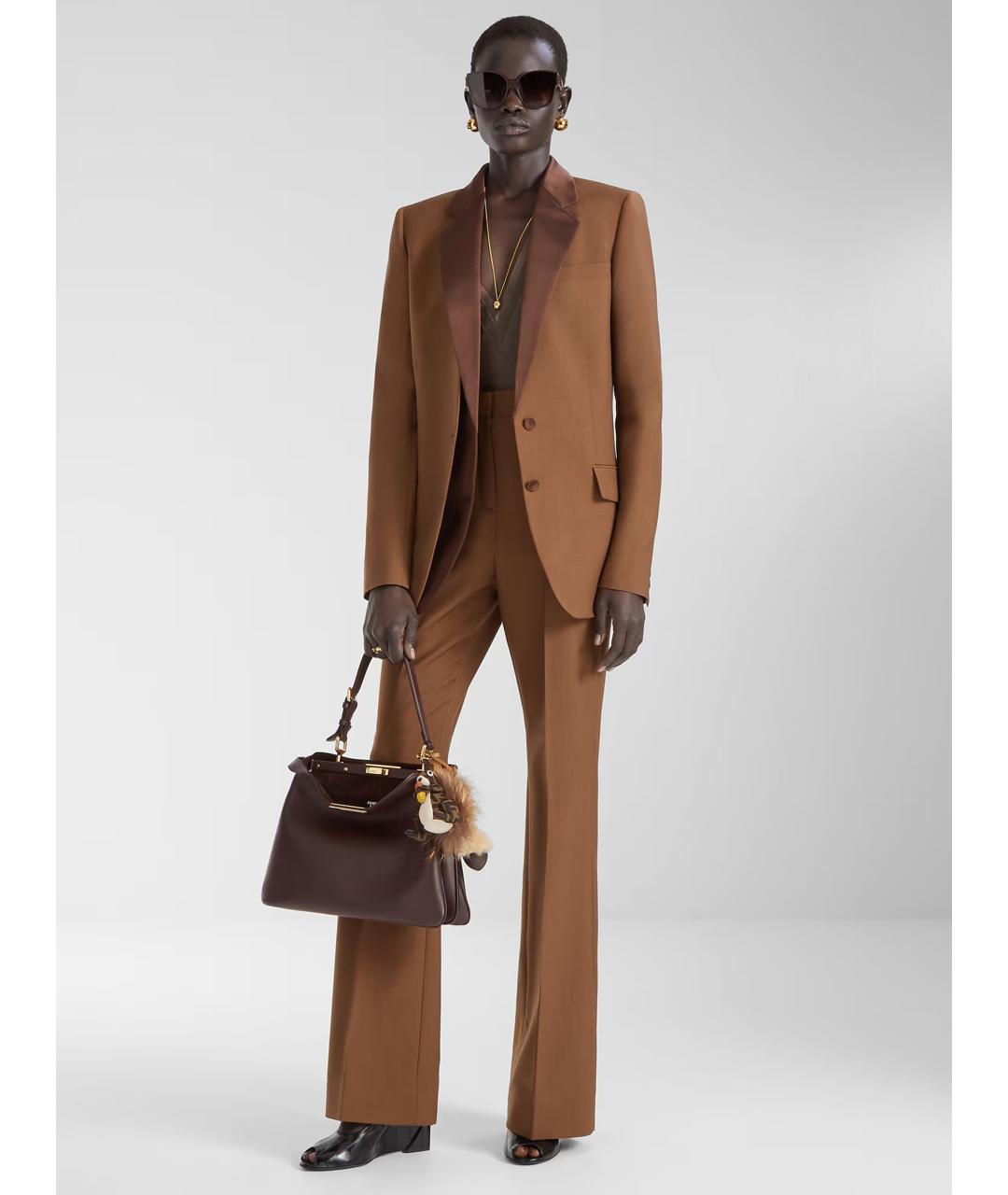 FENDI Коричневые шерстяные прямые брюки, фото 2