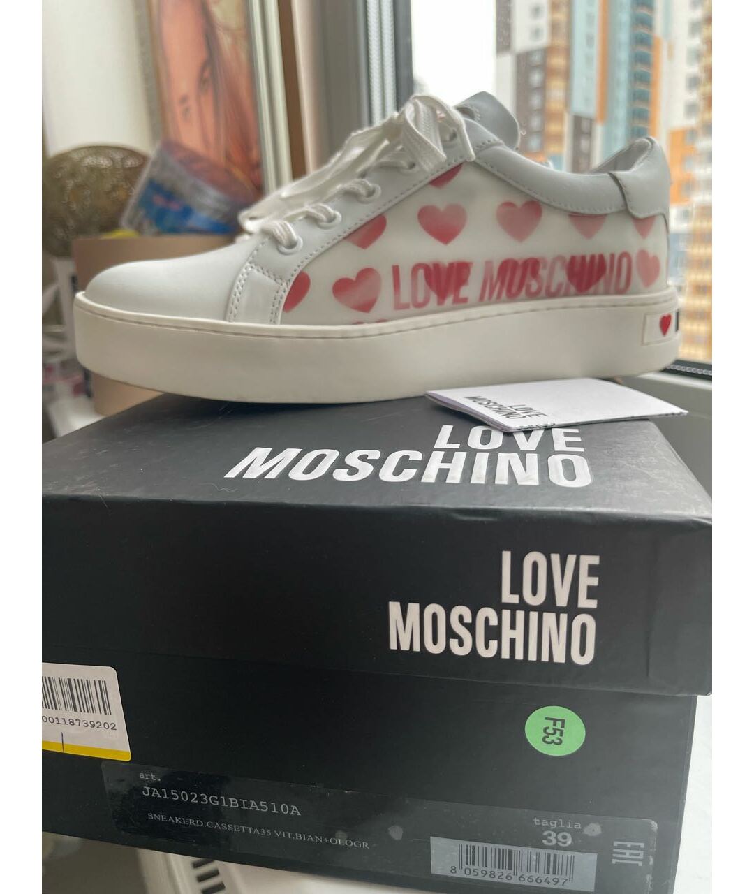 LOVE MOSCHINO Белые кожаные кеды, фото 4