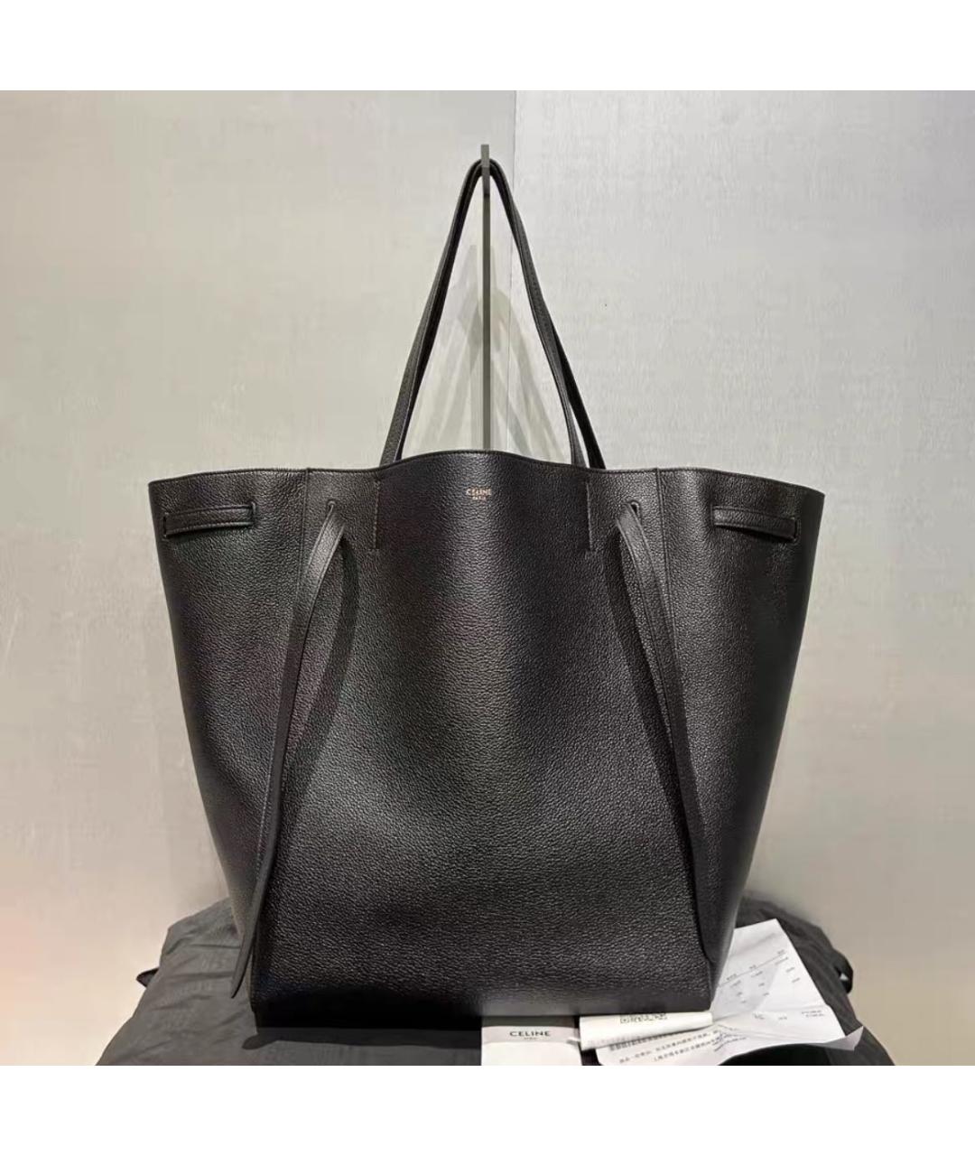 CELINE Черная кожаная сумка тоут, фото 2