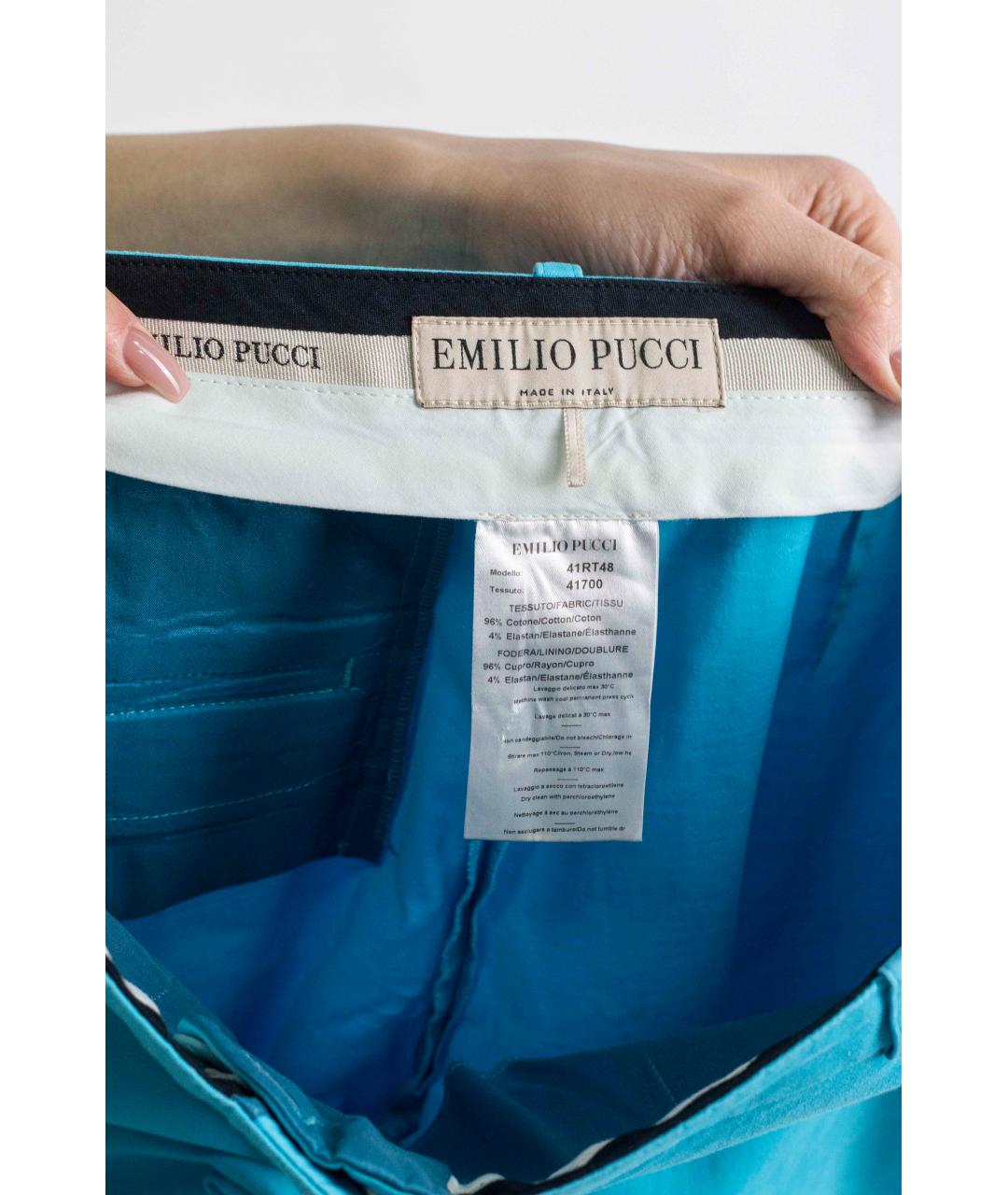 EMILIO PUCCI Голубые хлопковые брюки узкие, фото 7