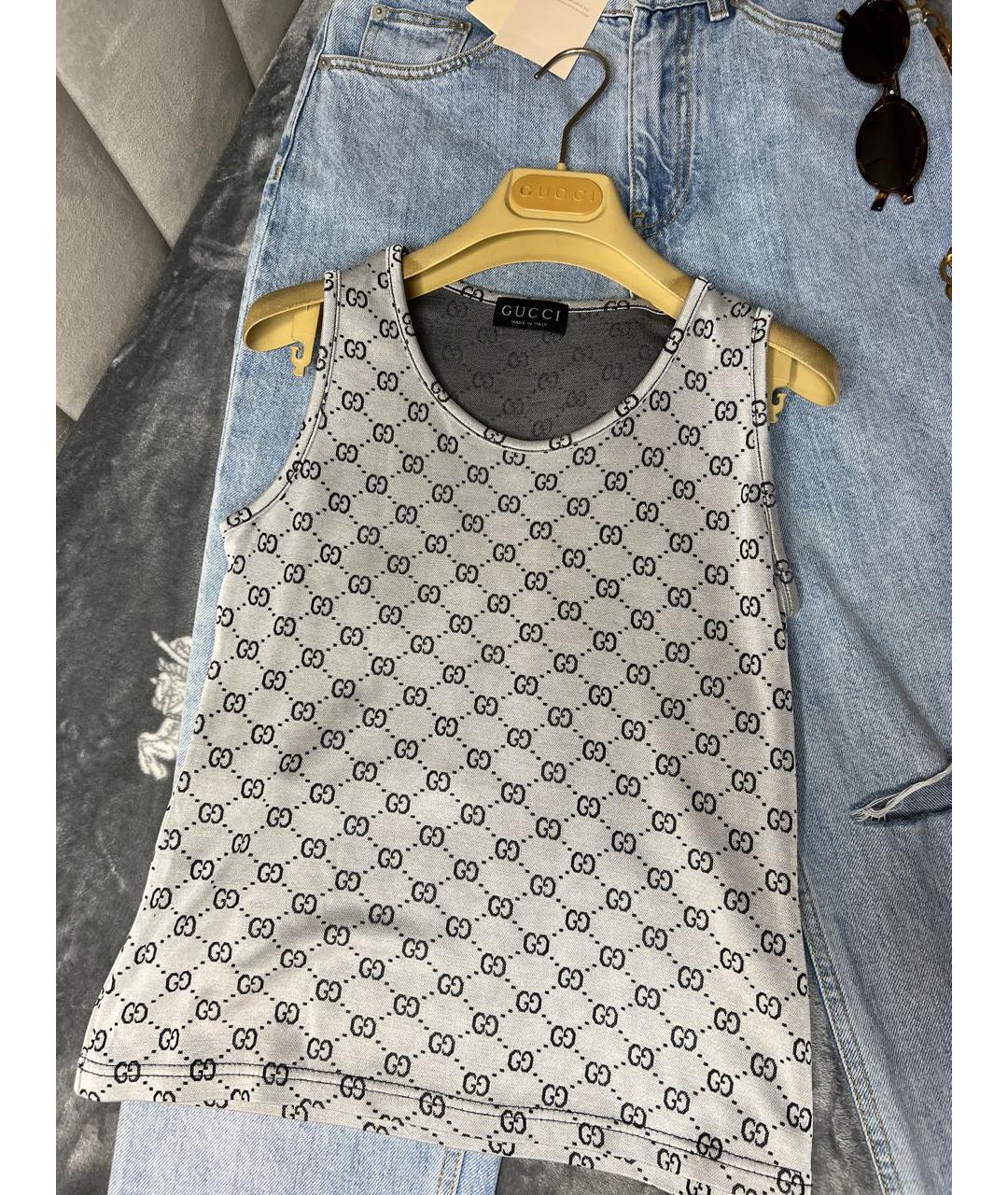 GUCCI Серебряная полиэстеровая майка, фото 9