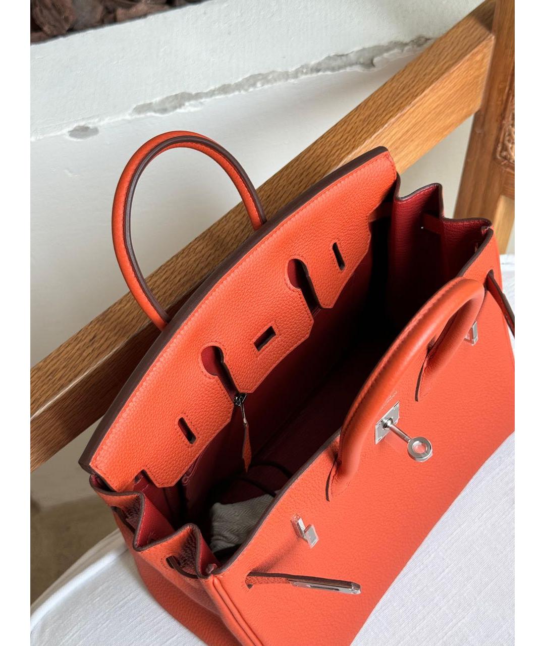 HERMES Оранжевая кожаная сумка тоут, фото 6