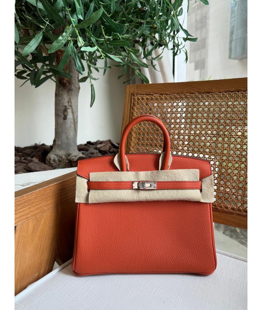 HERMES Оранжевая кожаная сумка тоут, фото 8