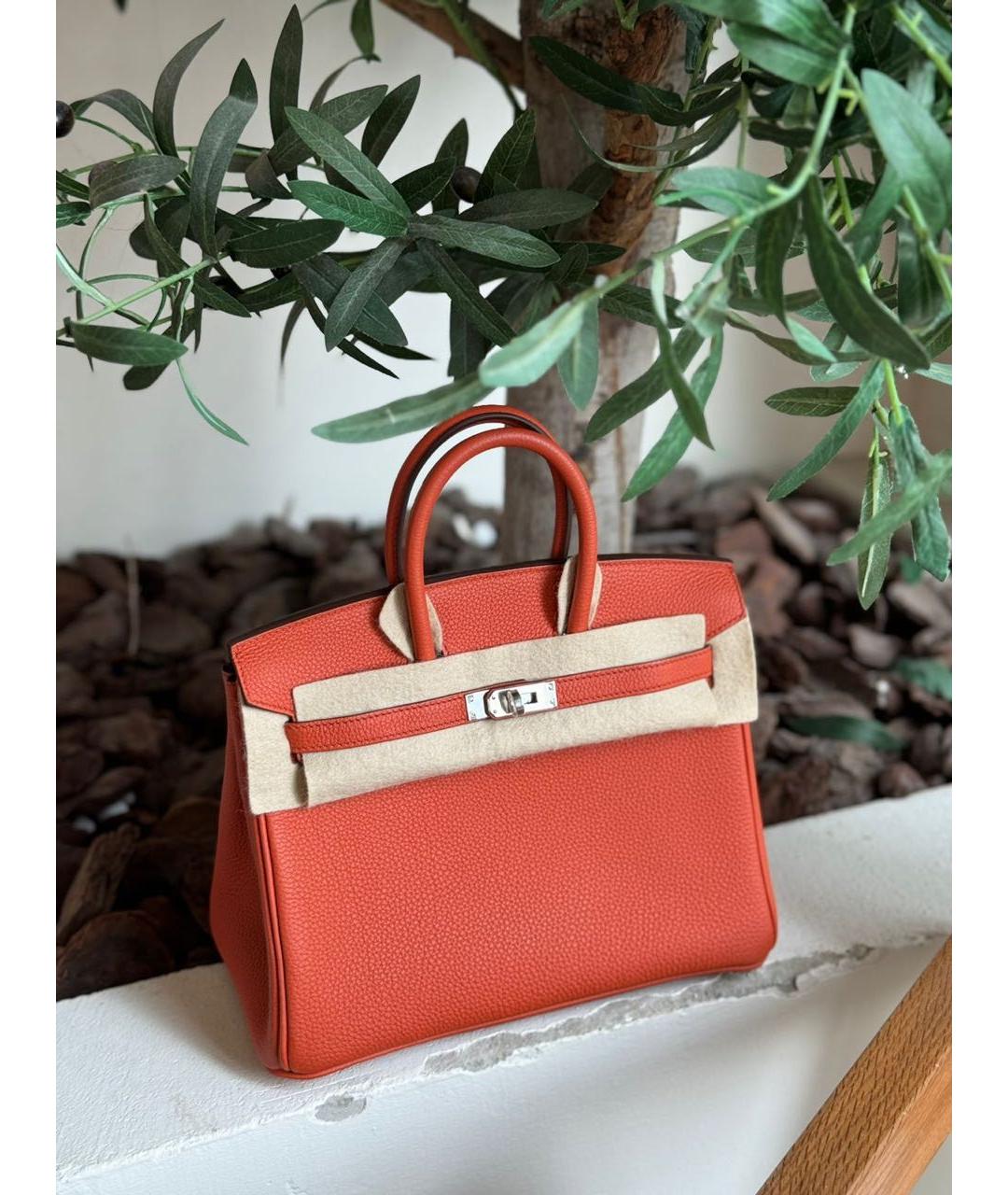 HERMES Оранжевая кожаная сумка тоут, фото 9
