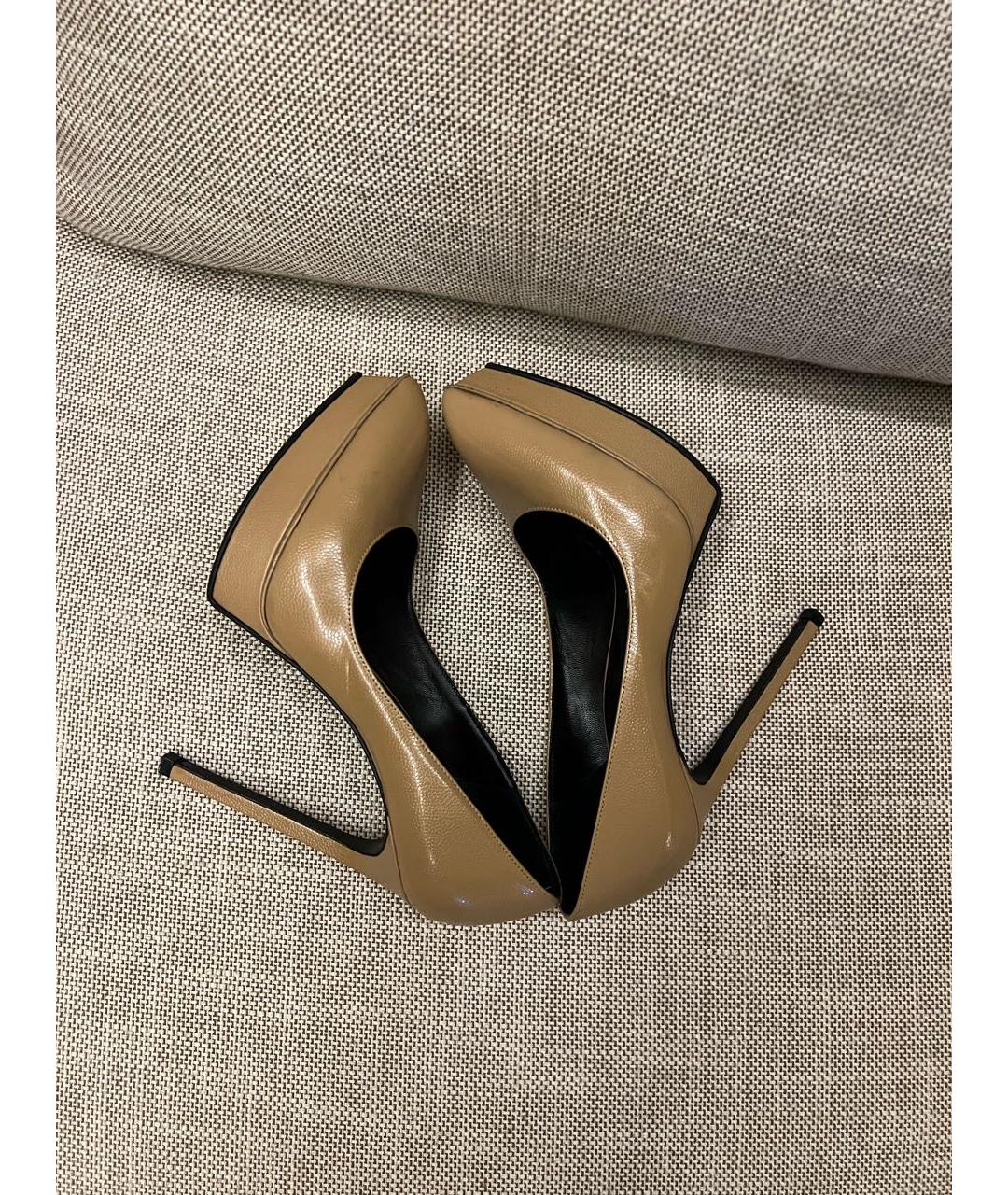 SAINT LAURENT Бежевые кожаные туфли, фото 5