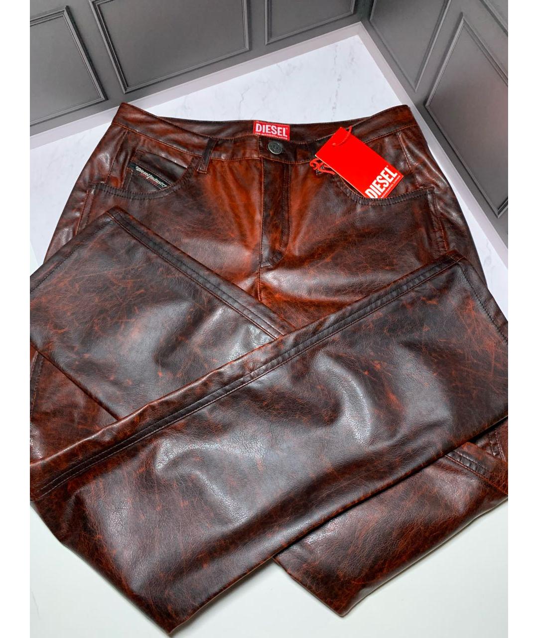 DIESEL Бордовые полиэстеровые прямые брюки, фото 7