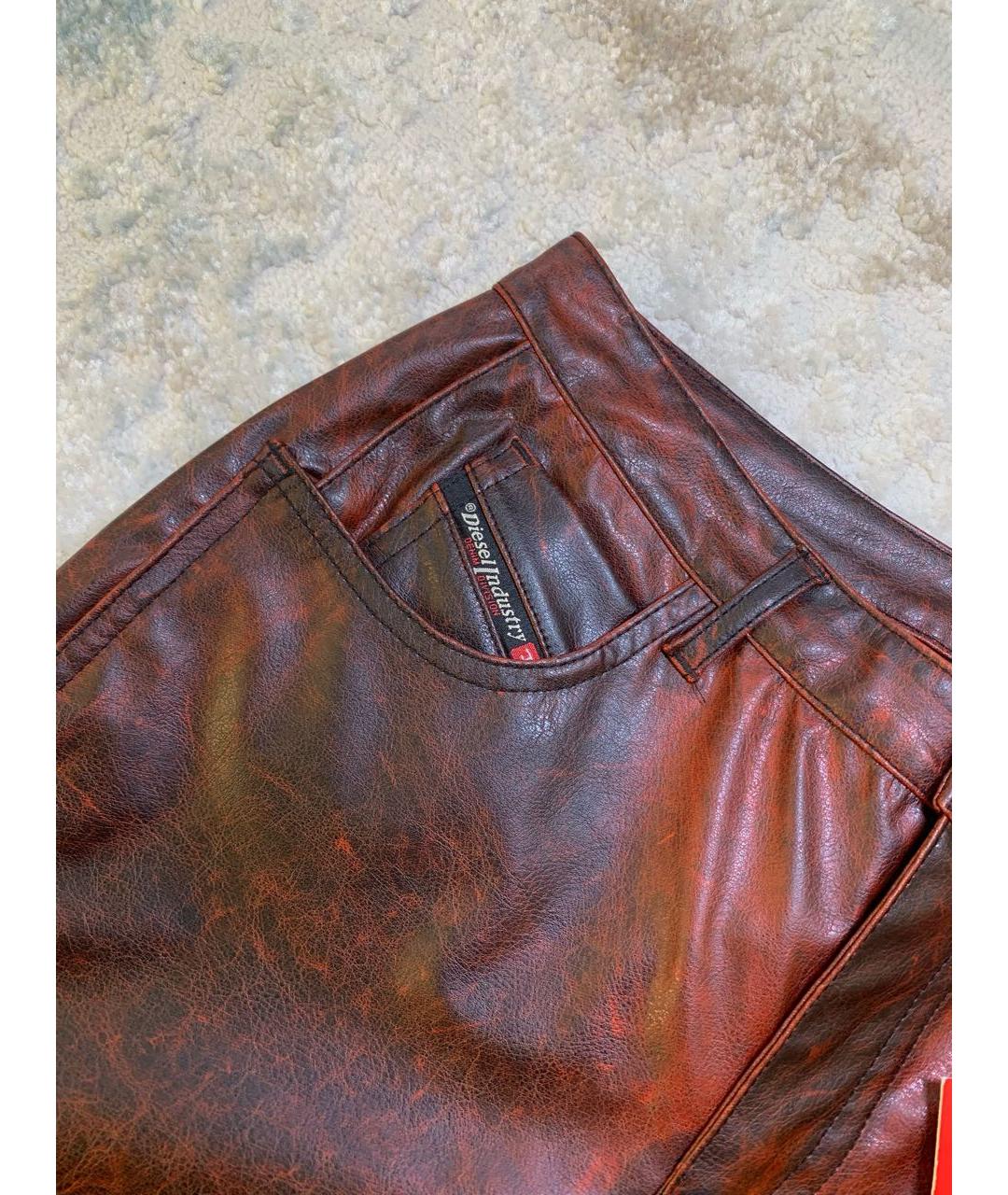 DIESEL Бордовые полиэстеровые прямые брюки, фото 5