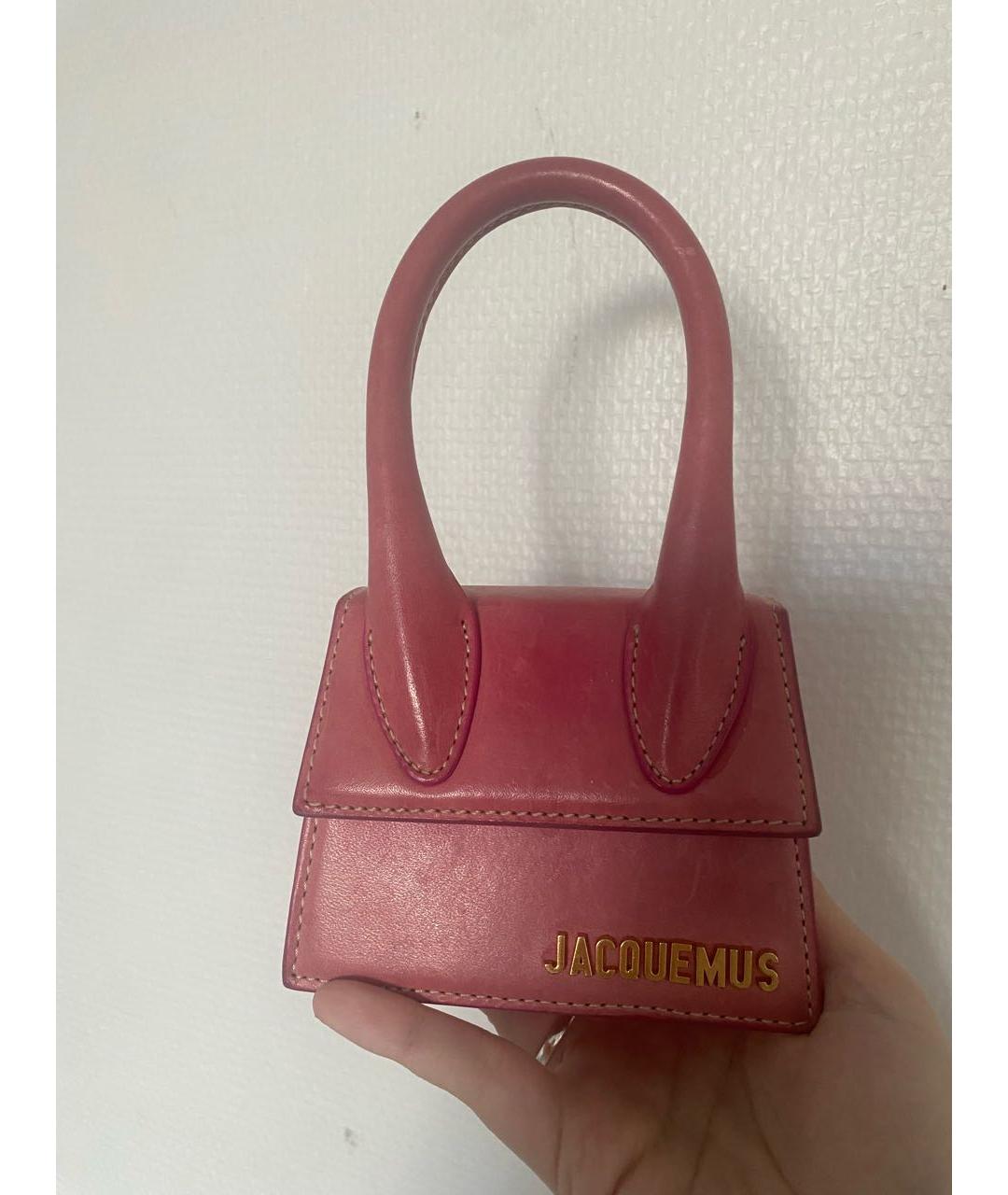 JACQUEMUS Розовая кожаная сумка с короткими ручками, фото 5