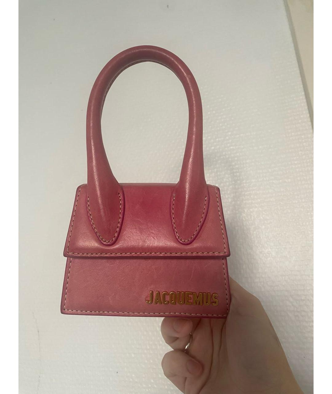 JACQUEMUS Розовая кожаная сумка с короткими ручками, фото 8
