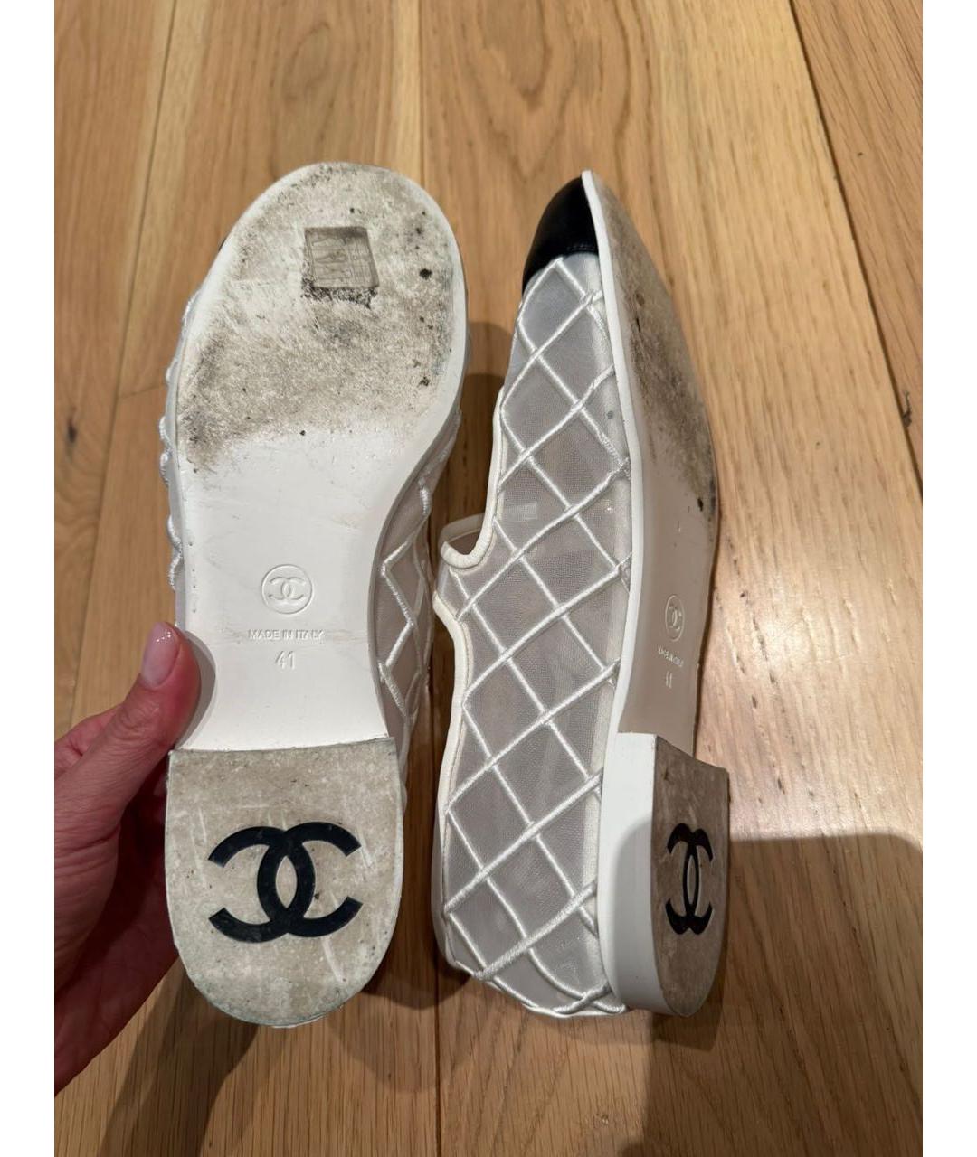 CHANEL Белые текстильные балетки, фото 4