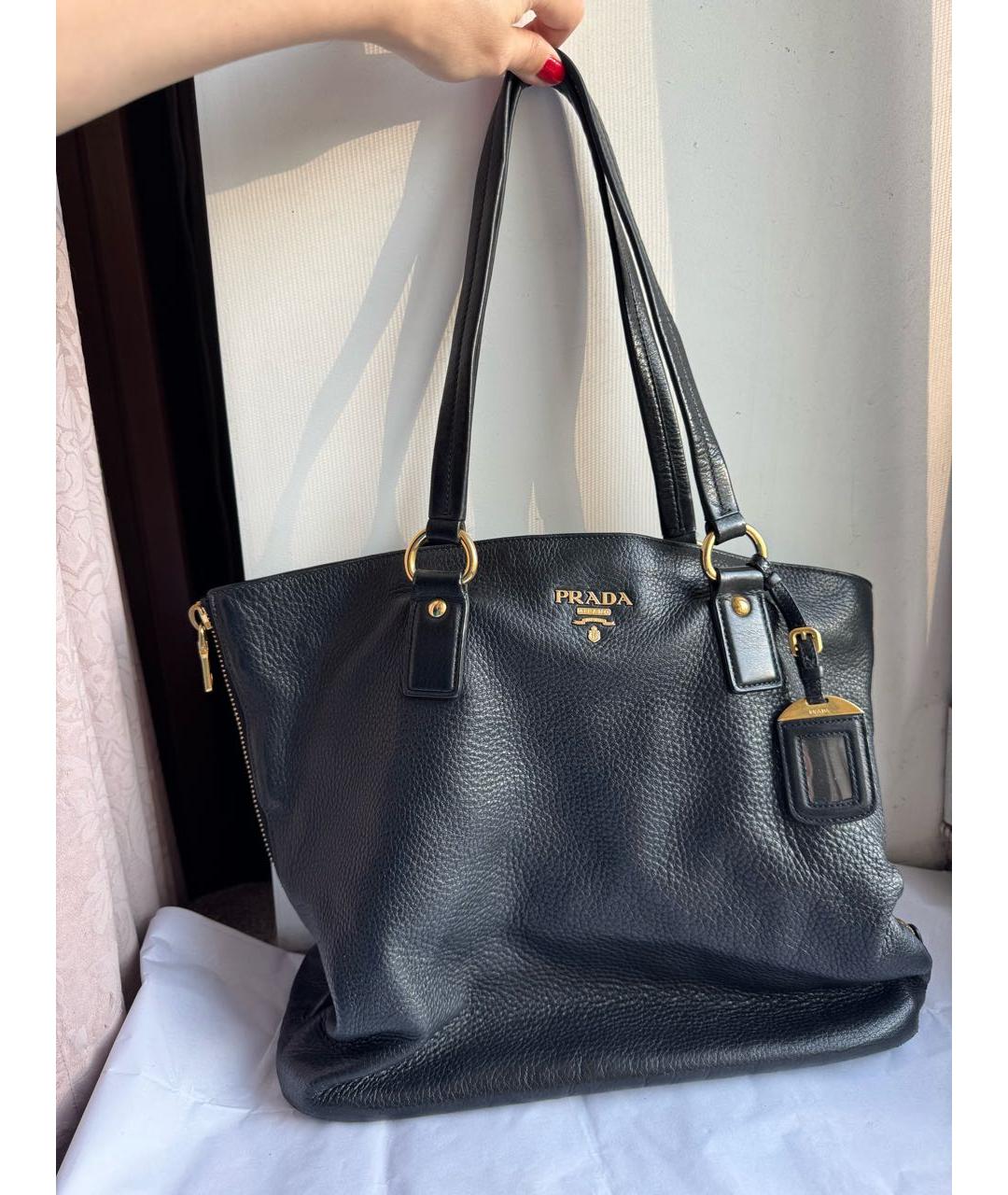 PRADA Черная кожаная сумка тоут, фото 8