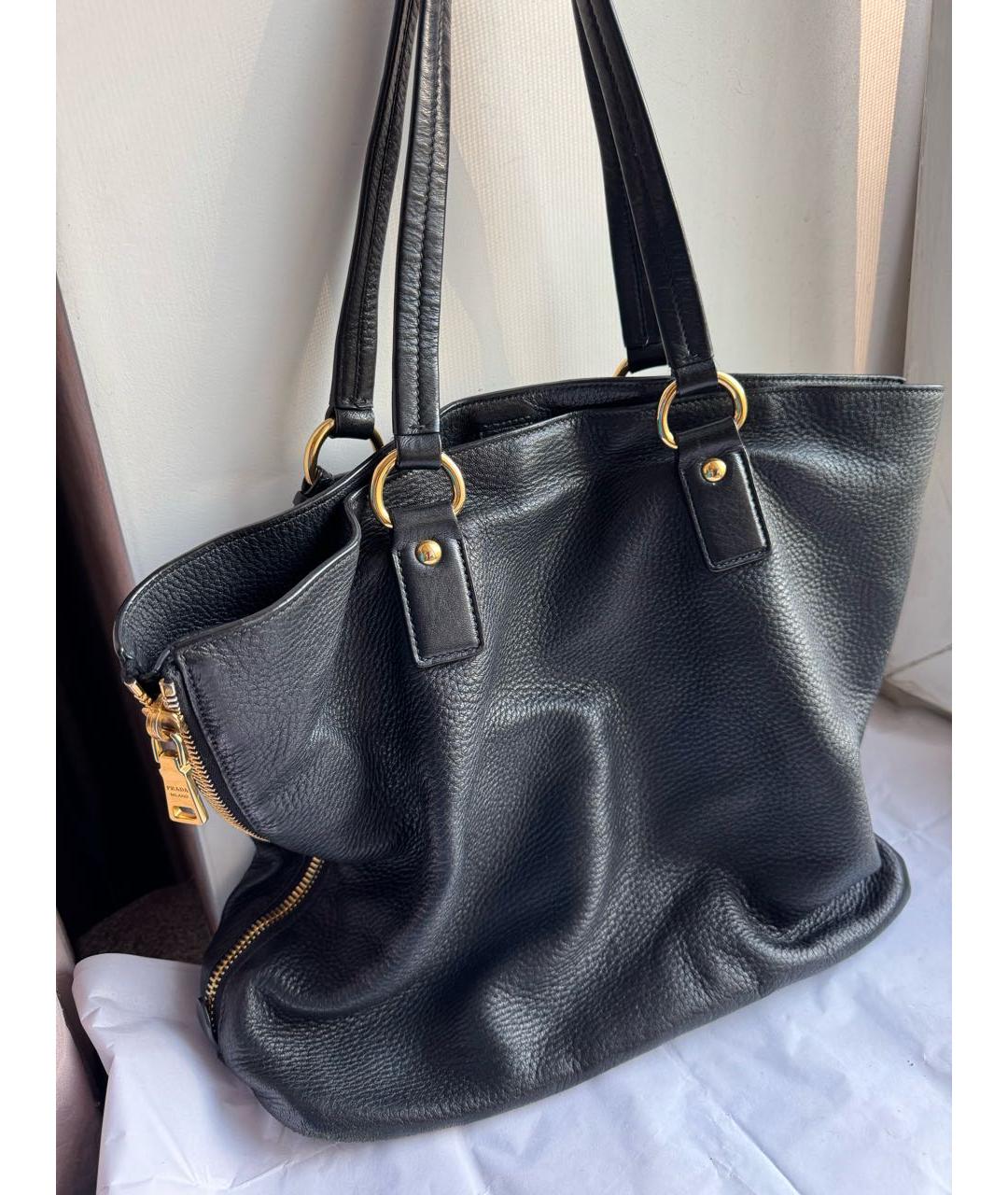 PRADA Черная кожаная сумка тоут, фото 3