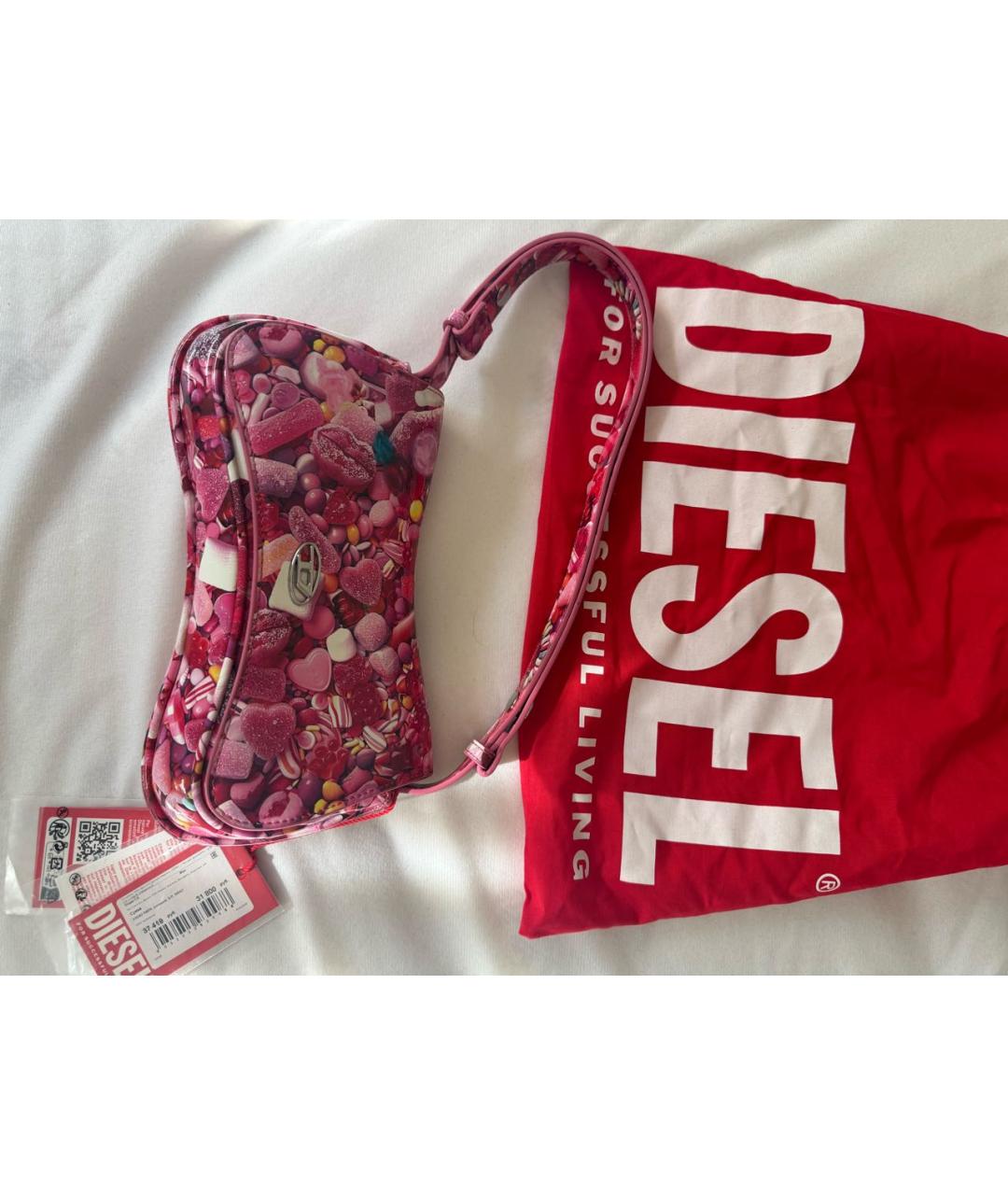 DIESEL Розовая сумка с короткими ручками из лакированной кожи, фото 3
