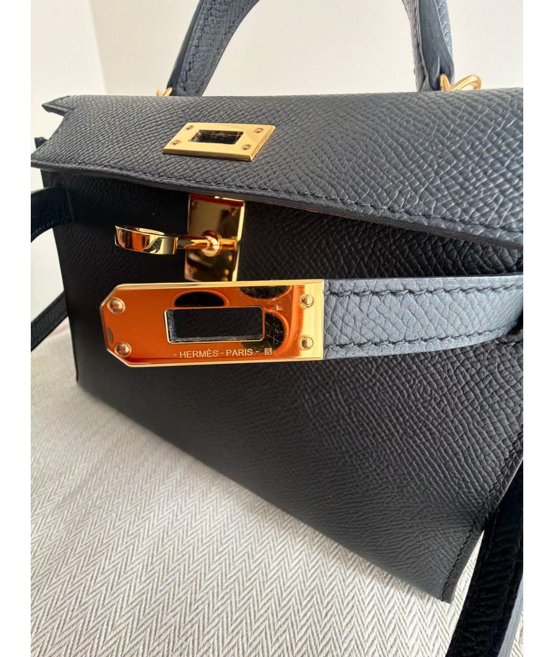 HERMES Черная кожаная сумка с короткими ручками, фото 6