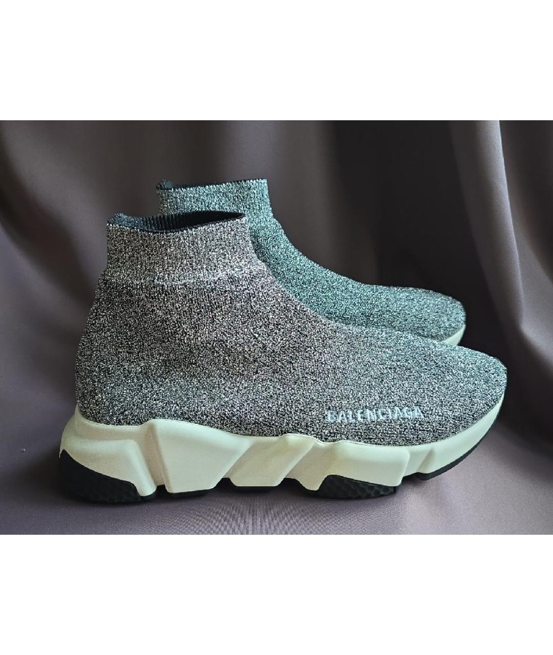 BALENCIAGA Серебряные текстильные слипоны, фото 3