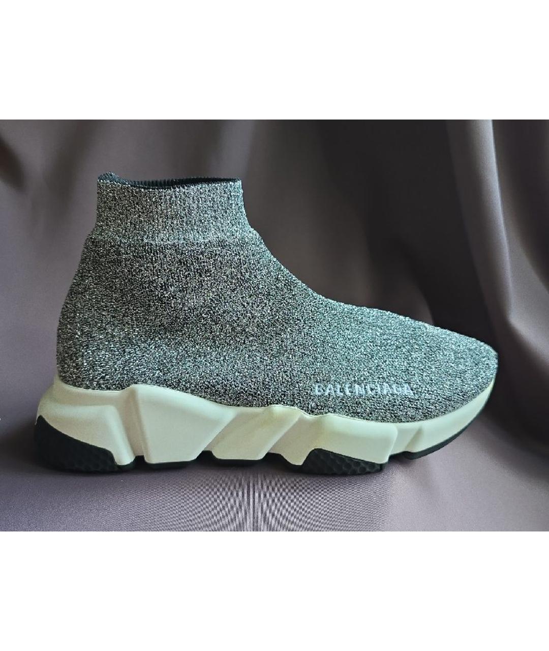 BALENCIAGA Серебряные текстильные слипоны, фото 8