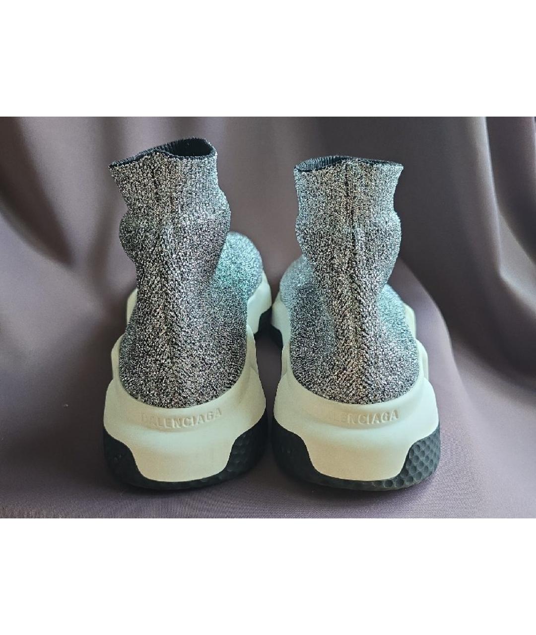 BALENCIAGA Серебряные текстильные слипоны, фото 4