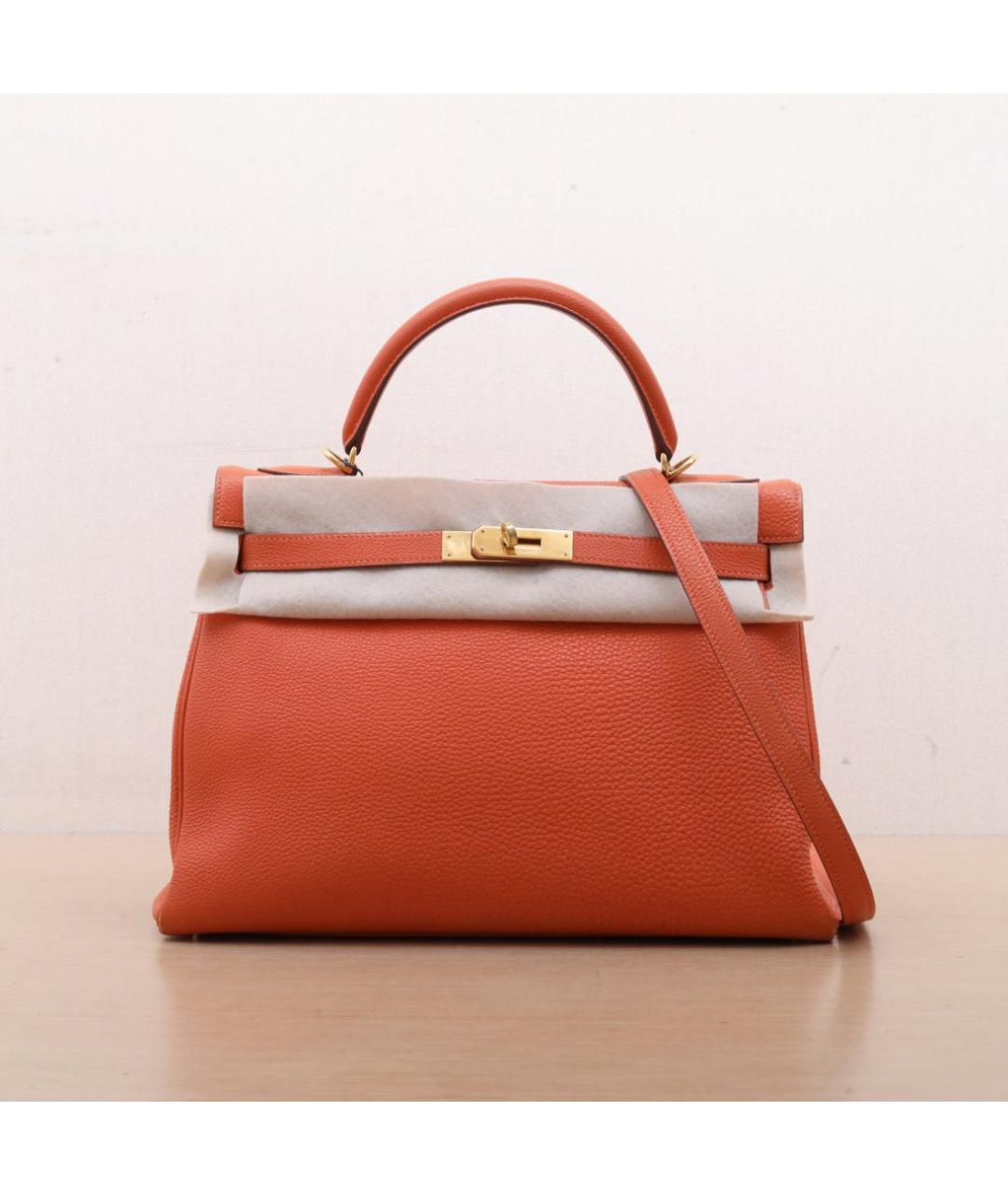 HERMES Оранжевая кожаная сумка через плечо, фото 3