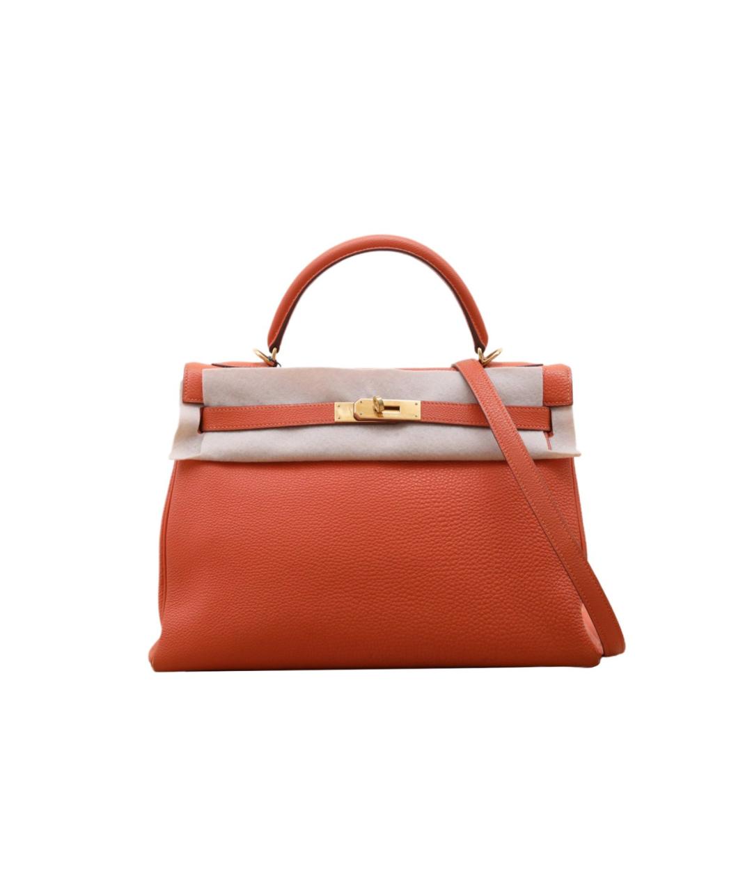 HERMES Оранжевая кожаная сумка через плечо, фото 1
