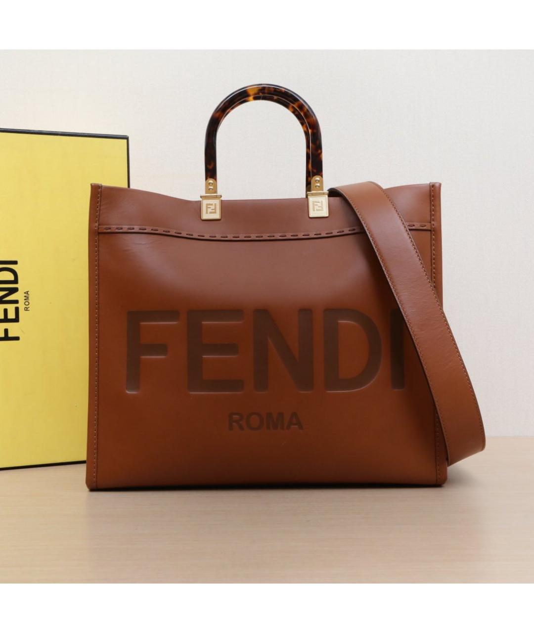 FENDI Коричневая кожаная сумка через плечо, фото 2
