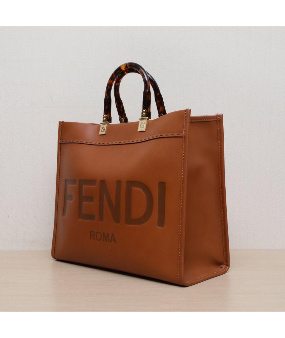 FENDI Коричневая кожаная сумка через плечо, фото 4