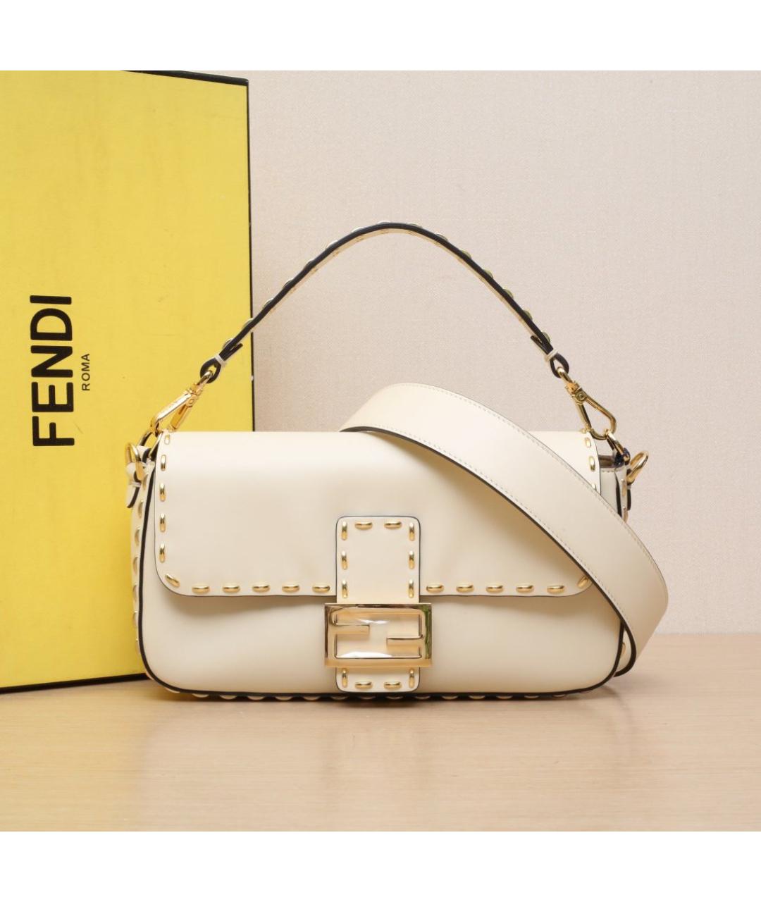 FENDI Бежевая кожаная сумка через плечо, фото 2