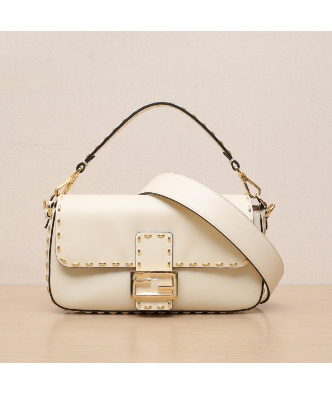 FENDI Бежевая кожаная сумка через плечо, фото 3