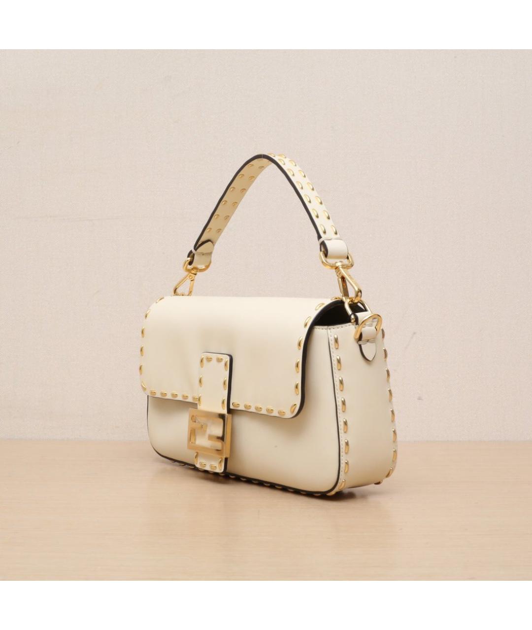 FENDI Бежевая кожаная сумка через плечо, фото 4