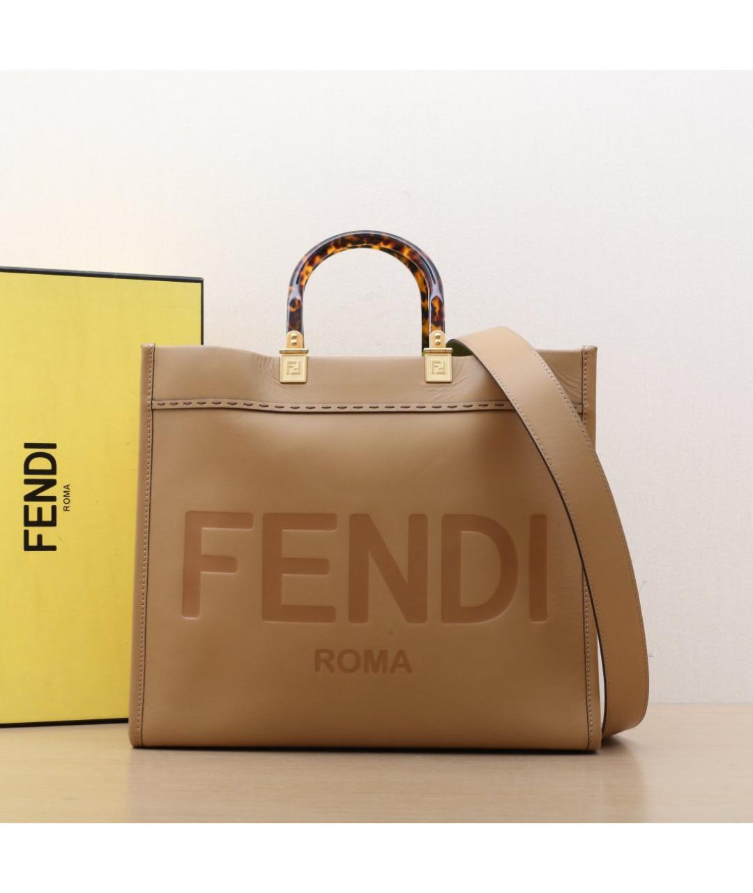 FENDI Коричневая кожаная сумка через плечо, фото 2