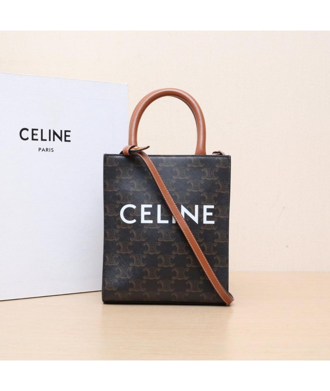 CELINE Коричневая кожаная сумка через плечо, фото 2