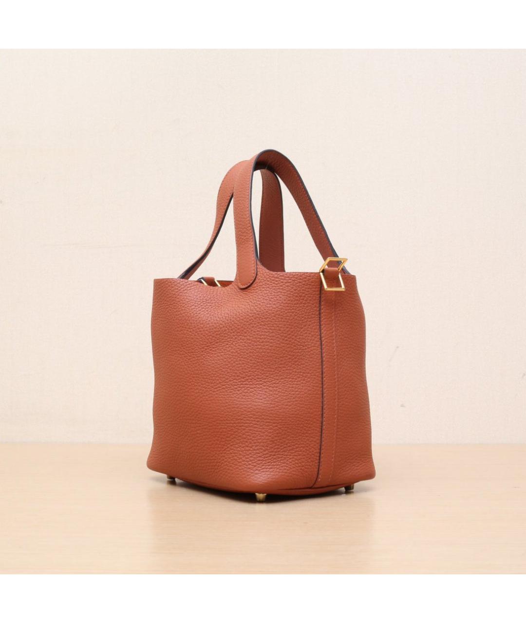 HERMES Оранжевая кожаная сумка тоут, фото 4