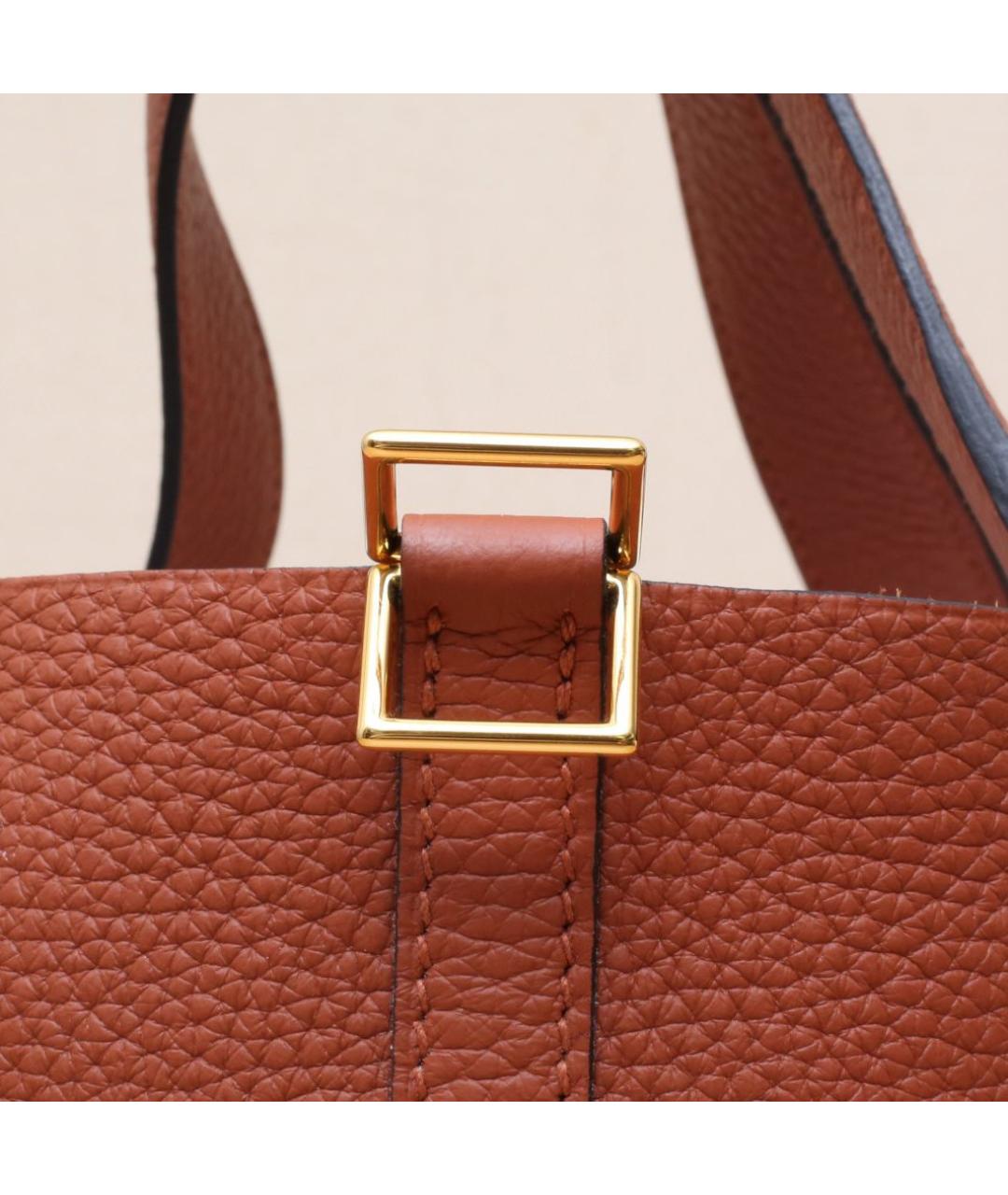 HERMES Оранжевая кожаная сумка тоут, фото 7