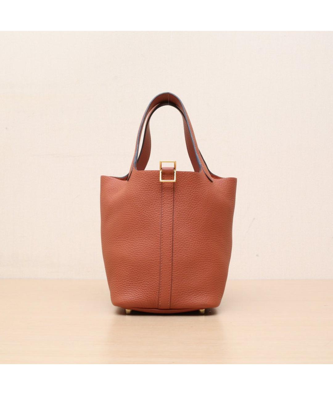 HERMES Оранжевая кожаная сумка тоут, фото 3