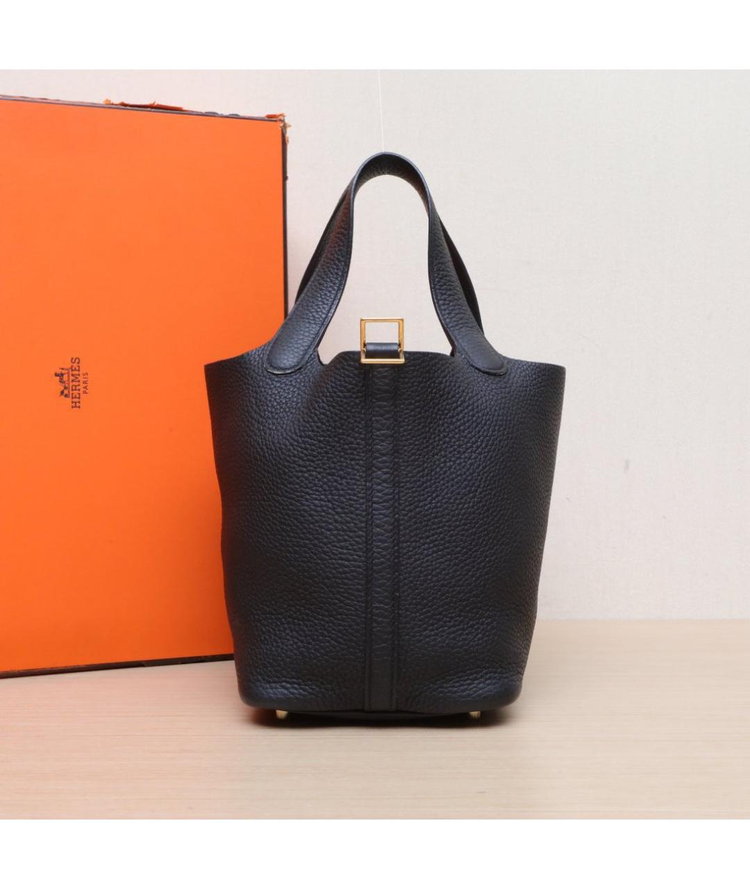 HERMES Черная кожаная сумка тоут, фото 2