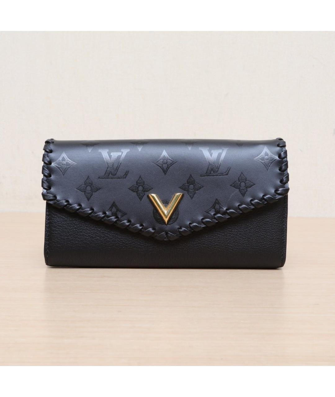 LOUIS VUITTON Черный кожаный кошелек, фото 3