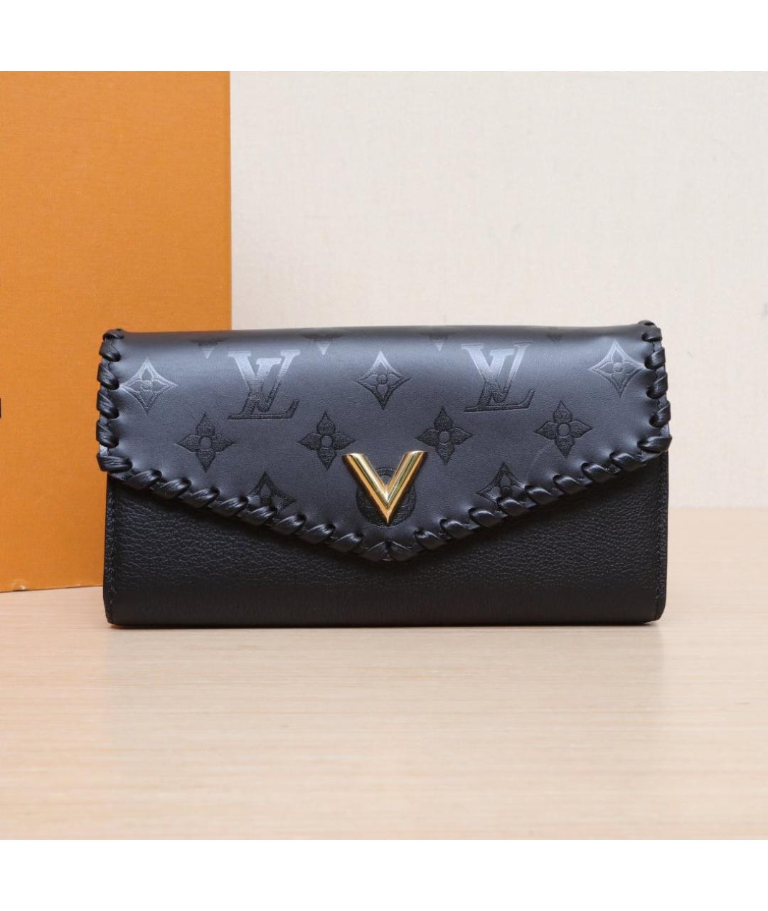 LOUIS VUITTON Черный кожаный кошелек, фото 2