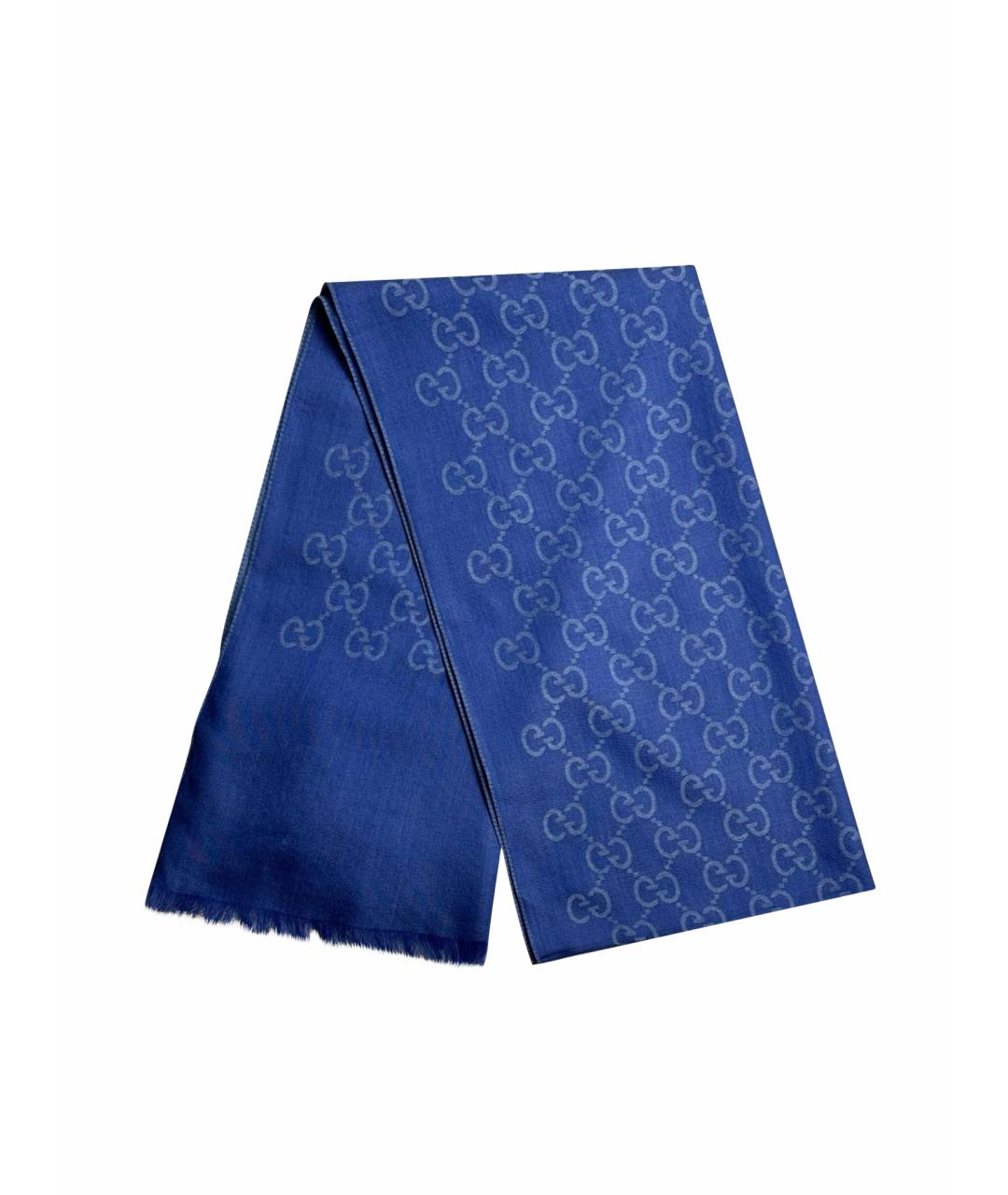GUCCI Синий шелковый шарф, фото 1
