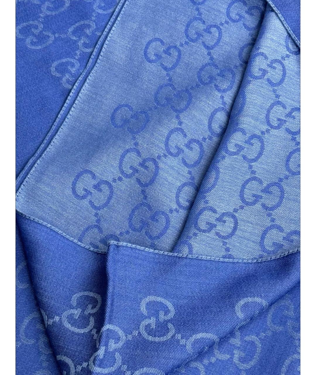 GUCCI Синий шелковый шарф, фото 5